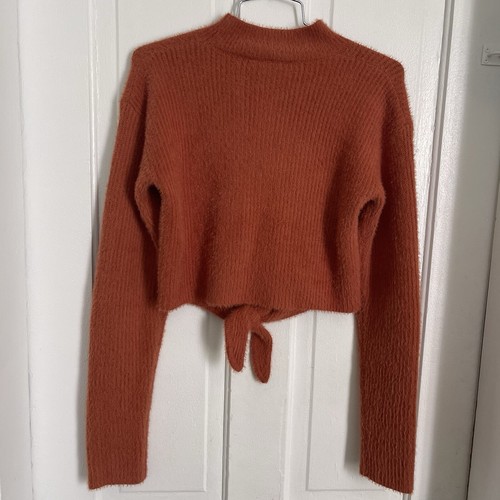 Cotton Candy LA Burnt Orange Cropped Fuzzy Long-Sleeve Sweater NWT Women’s S/M - Picture 3 of 9
