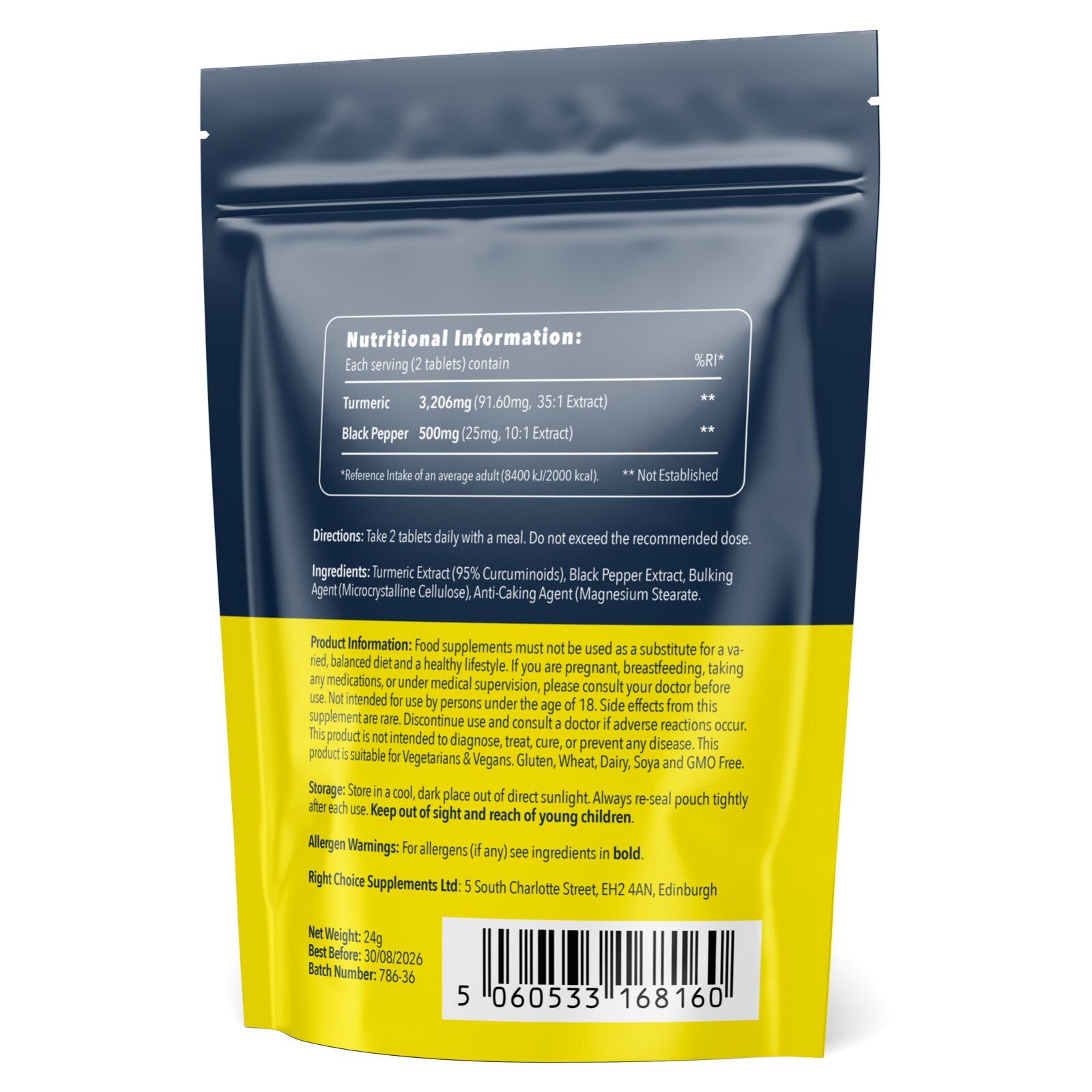Turmeric and Black Pepper 3706mg (per serving) 180 Tumeric Curcumin