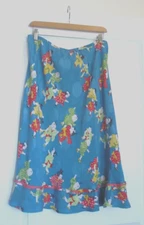 CITRON Santa Monica Asian Oriental Print Trumpet Style Pure Silk Long Skirt!