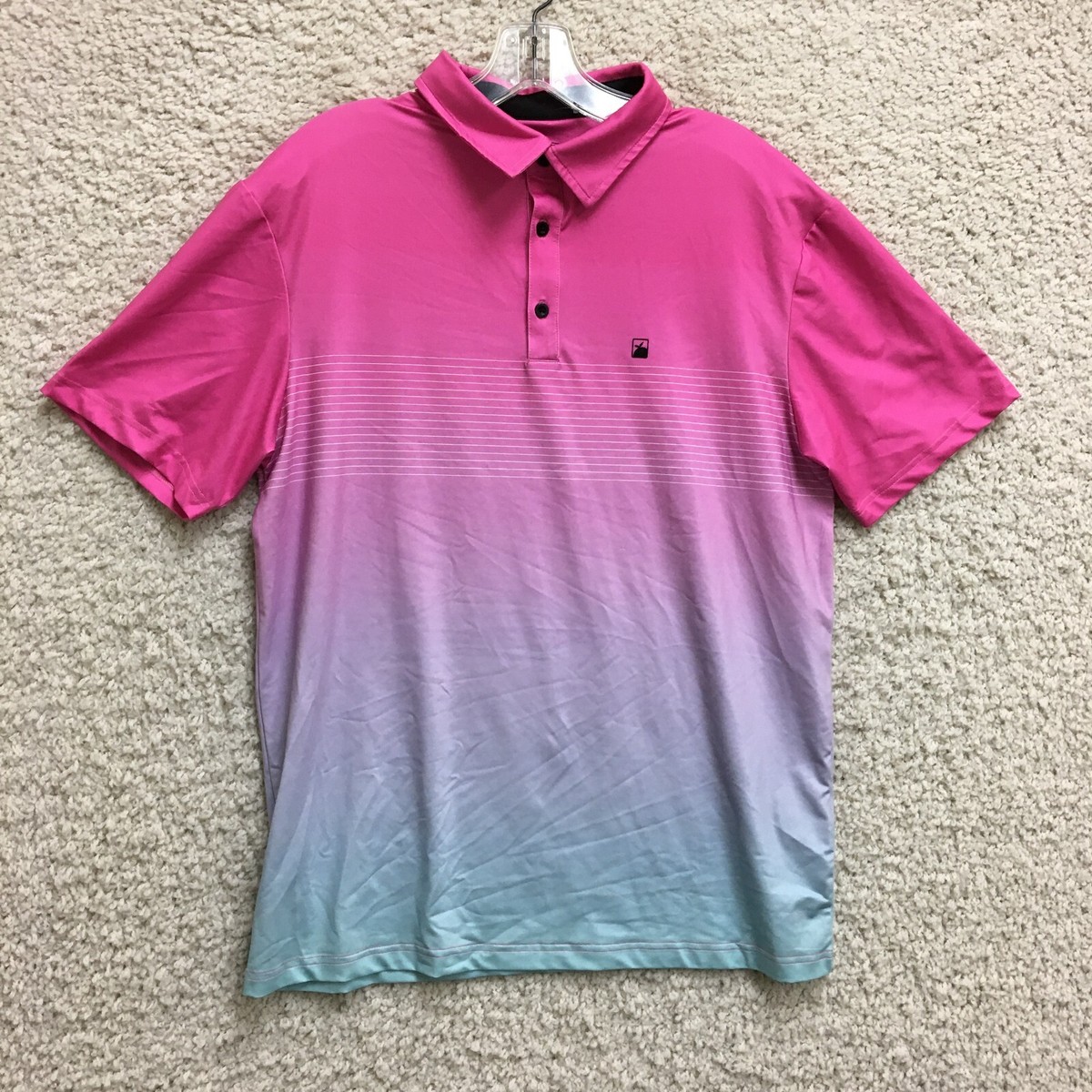 Flomotion Polo Shirt Large Adult Pink Short Sleeve Golf Performance Ombre Mens L