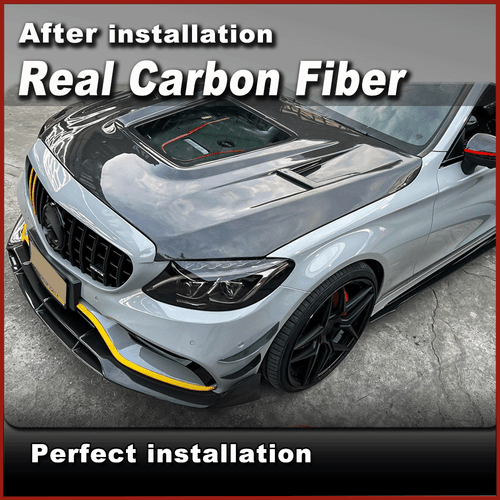 Fit for Benz W205 C205 C63 15-21 REAL Carbon Front Bumper Splitter Canards Fins - Picture 3 of 10