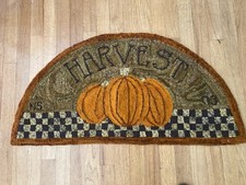 Handmade Primitive Harvest Pumpkins Wool Half Moon Hooked Rug