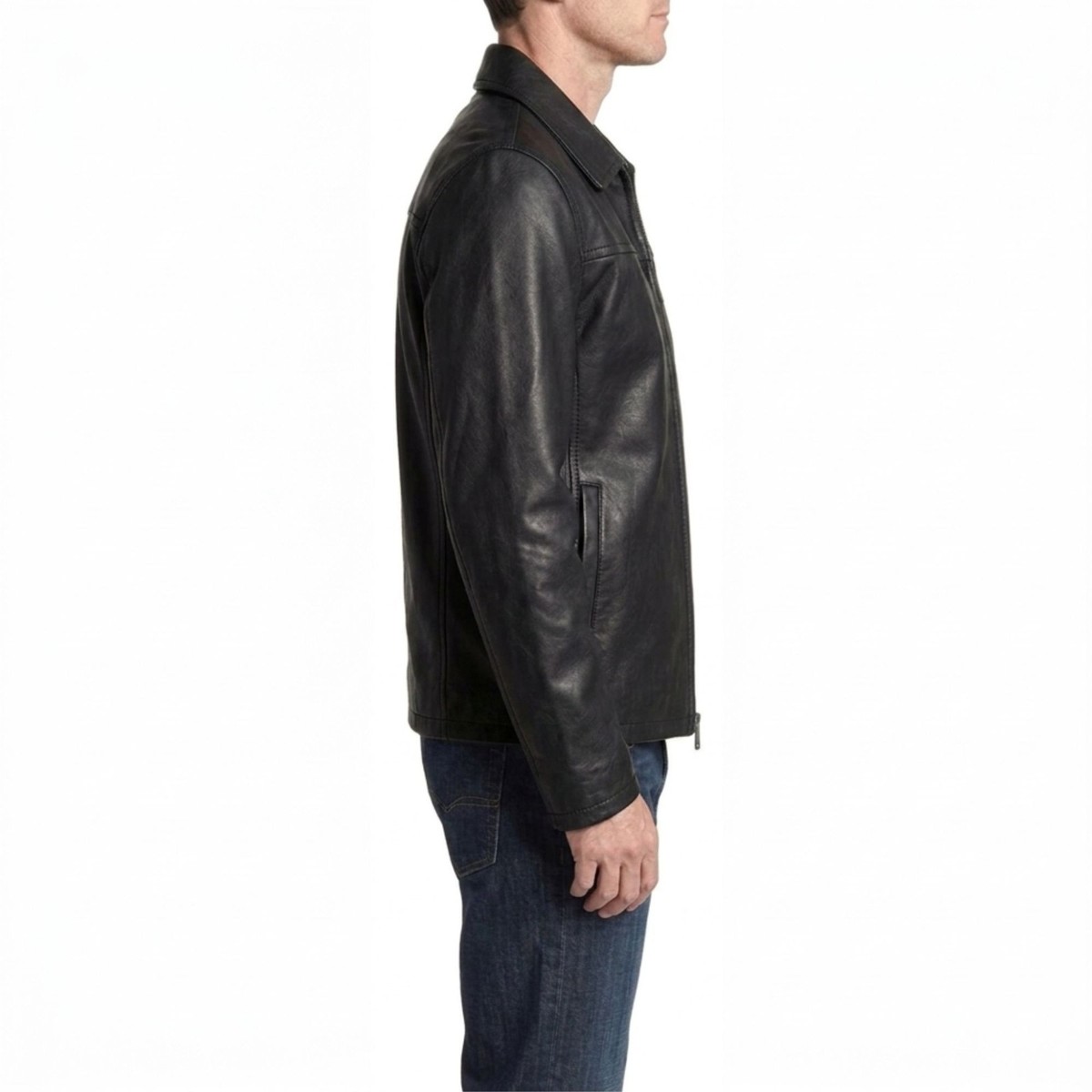 Men's Leather Jacket Classic Zip Front Casual Style | eBay