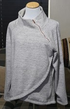 ATHLETA COZY KARMA ASYM PULLOVER WOMENS SWEATSHIRT SZ L OATMEAL HEATHER FLEECE