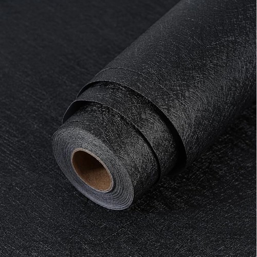 Peel and Stick Wallpaper Black Silk Wall Paper - 15.7 X 98 Inch Self Adhesive