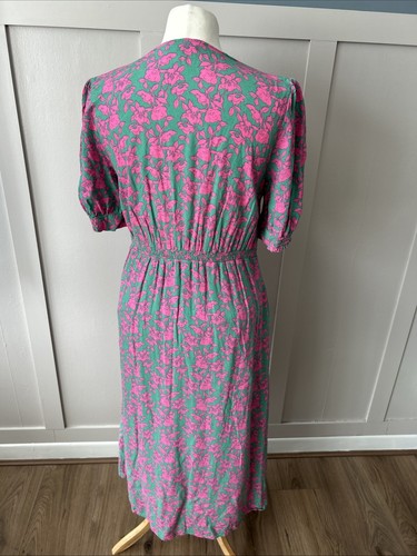 Crew Clothing Company Size 10 Green & Pink Floral Short Sleeve Dress With Pocket - 第 4/6 張圖片