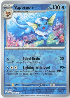 Vaporeon Rare SV: Prismatic Evolutions 022/131 NM Reverse Holo