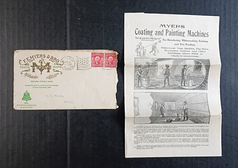 1908 US Flag Cancel CAMEO AD COVER FE Meyers Ashland Ohio, WB Willim Valley KY. 