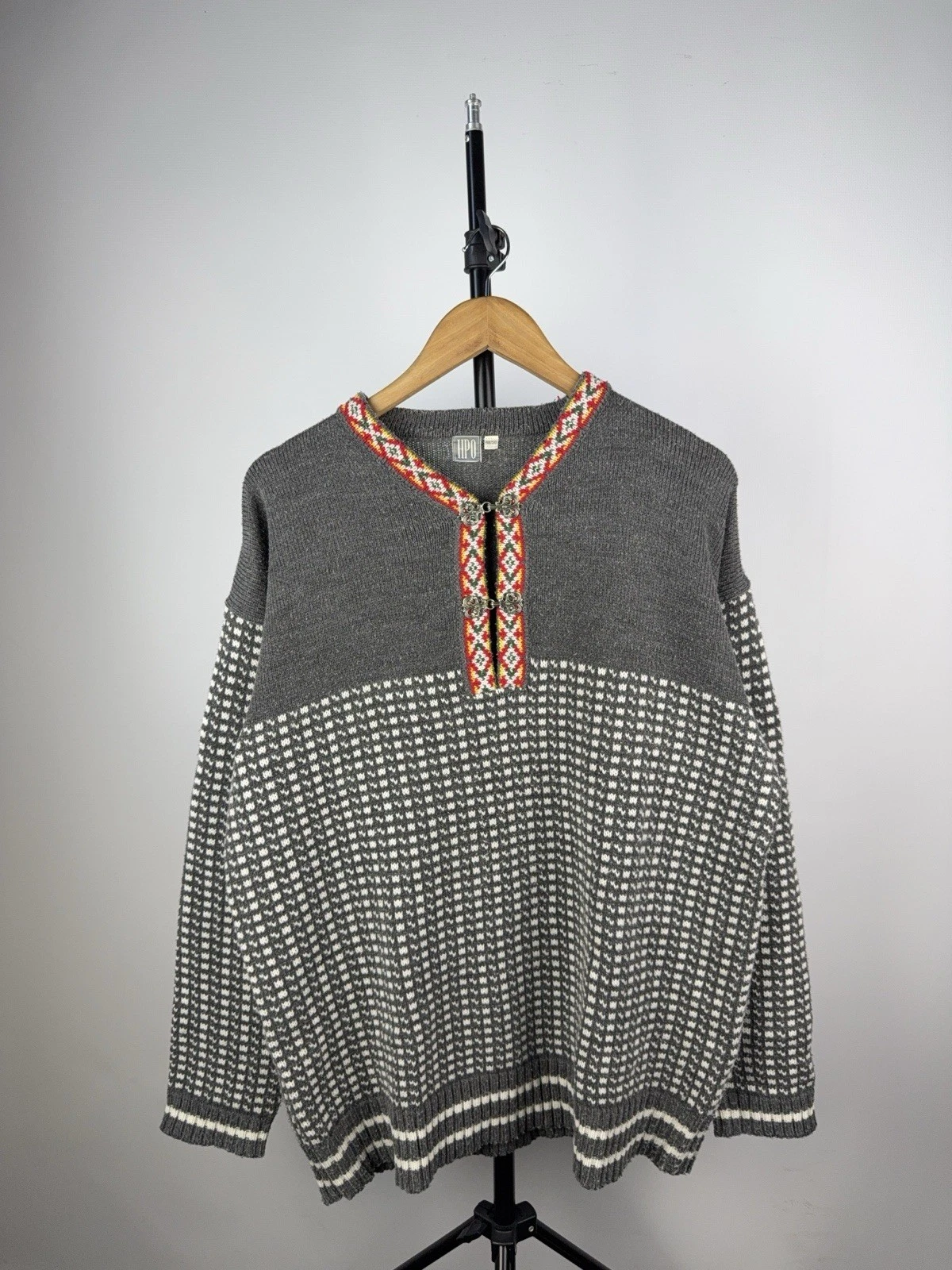Vintage 90s Norwegian Cardigan Sweater HPO Wool Look 48/50 / M Size