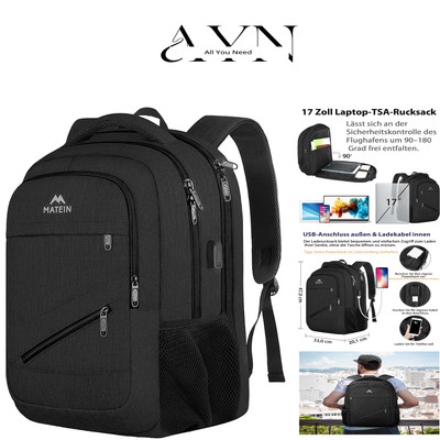 MATEIN Men's Laptop Backpack 17 Inch with USB Charging Port and TSA Certifica...