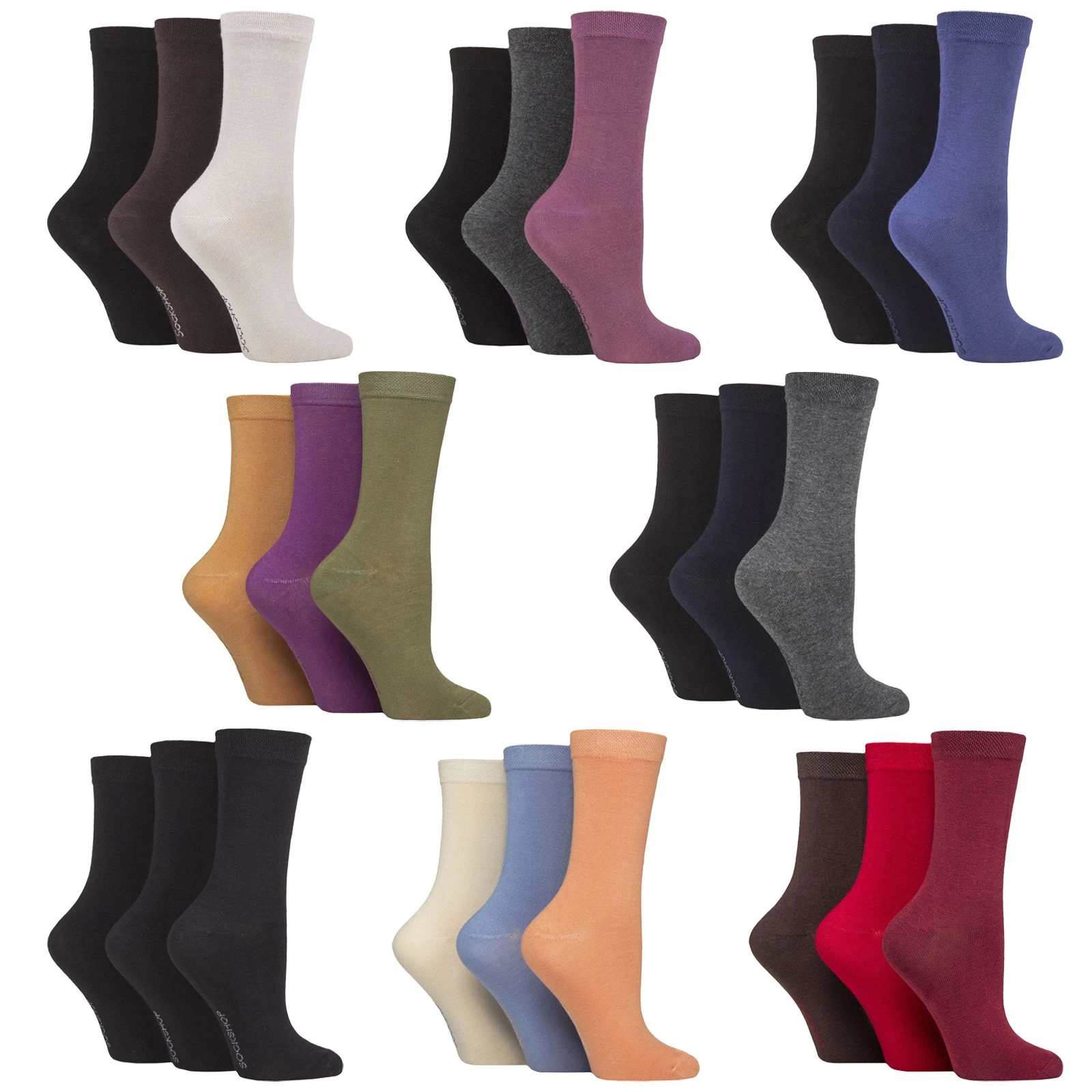 SOCKSHOP - 3 Pack Womens Plain Breathable Socks
