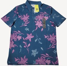 All In Motion Mens Blue w/Purple Floral Lightweight Knit Polo Shirt M NWT
