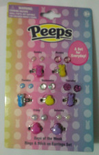 NEW Easter theme PEEPS adjustable rings stick on earrings Day of the week set