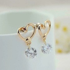 Heart Shape Drop Earrings 2Ct Round Cut Simulated Diamond 14k Yellow Gold Plated
