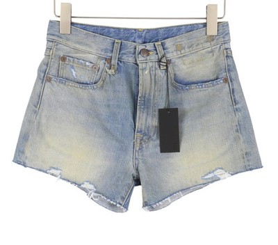 R13 X-BF Women Shorts 23 Bass Blue Whiskers Faded Aged Look Distress SS26