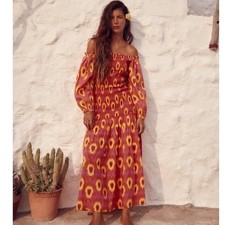 ZARA Dress Women's Size M Multicolor Printed Midi Dress Boho Vacation Colorful