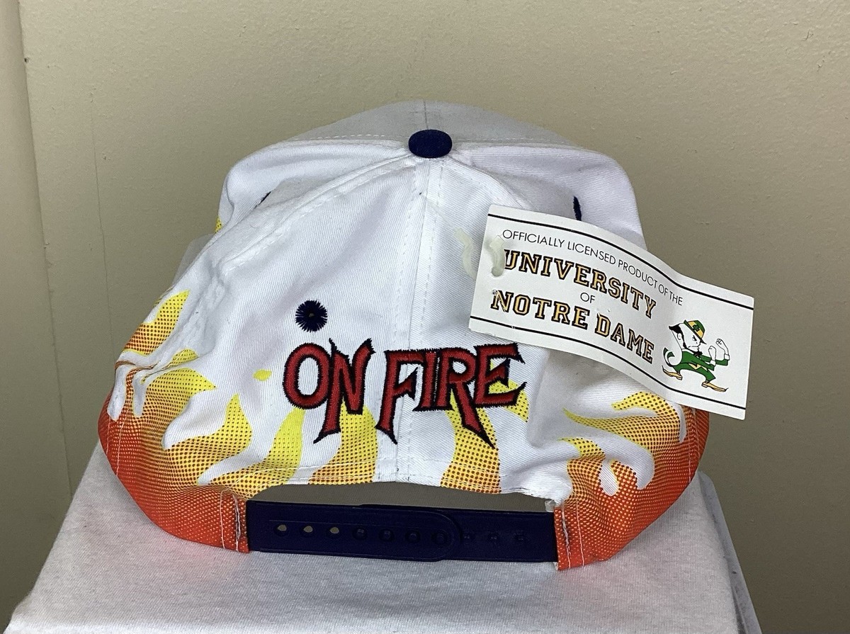 Vtg 90s NWT Notre Dame Annco On Fire Hat Snapback Cap Fighting