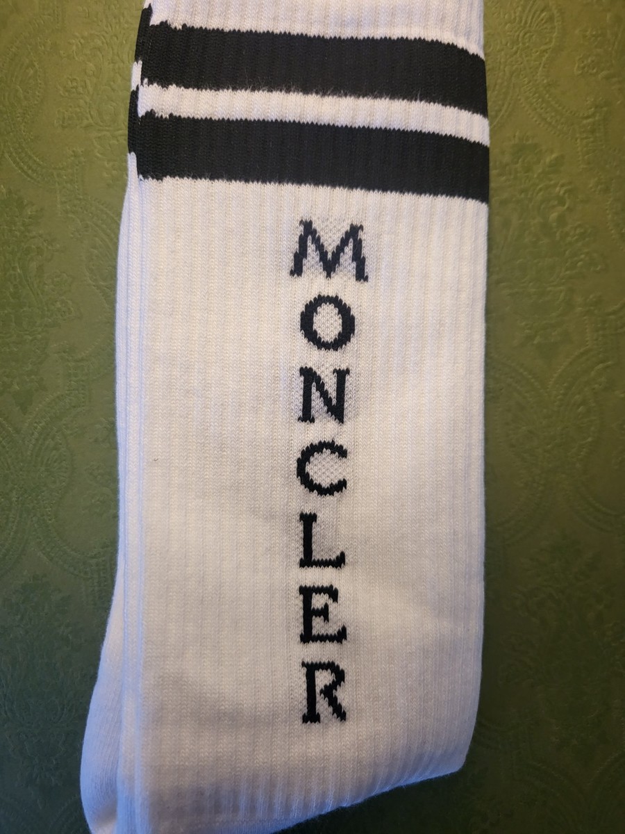 レッグウェア MONCLER 1952 Logo Socks Moncler St. Moritz Striped Logo Cotton Mid Calf Crew Socks White S