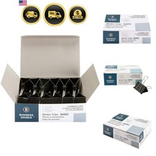 Fold-Back Binder Clips, Black, Large Pack of 12