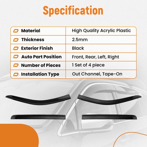 Front & Rear Window Deflectors for Chevy Silverado Crew Cab 2014-2019 Black 4pcs - Picture 2 of 15
