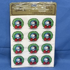 Vtg Hallmark Snoopy Christmas Stickers 4 Sheets New In Package
