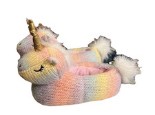 Wonder Nation Toddler Girls Unicorn Slippers Size 9-10 Pink Rainbow Plush