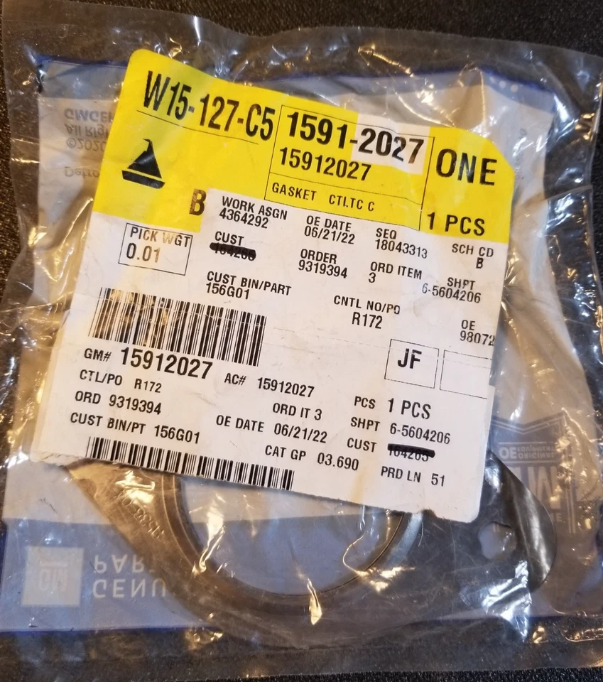 Junta convertidor OEM GM 15912027 2007-17 3,6 L Foto 2 de 4