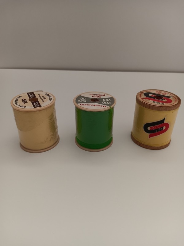 3 wood thread spools/never opened/vintage/Woolworth/Spun Dee/Wal Mart/thread