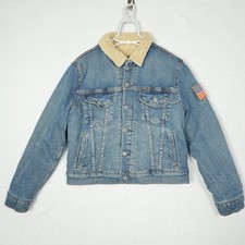 Vtg Polo Jeans Co. Ralph Lauren USA Flag Denim Jacket Youth L Women's S/Petite 