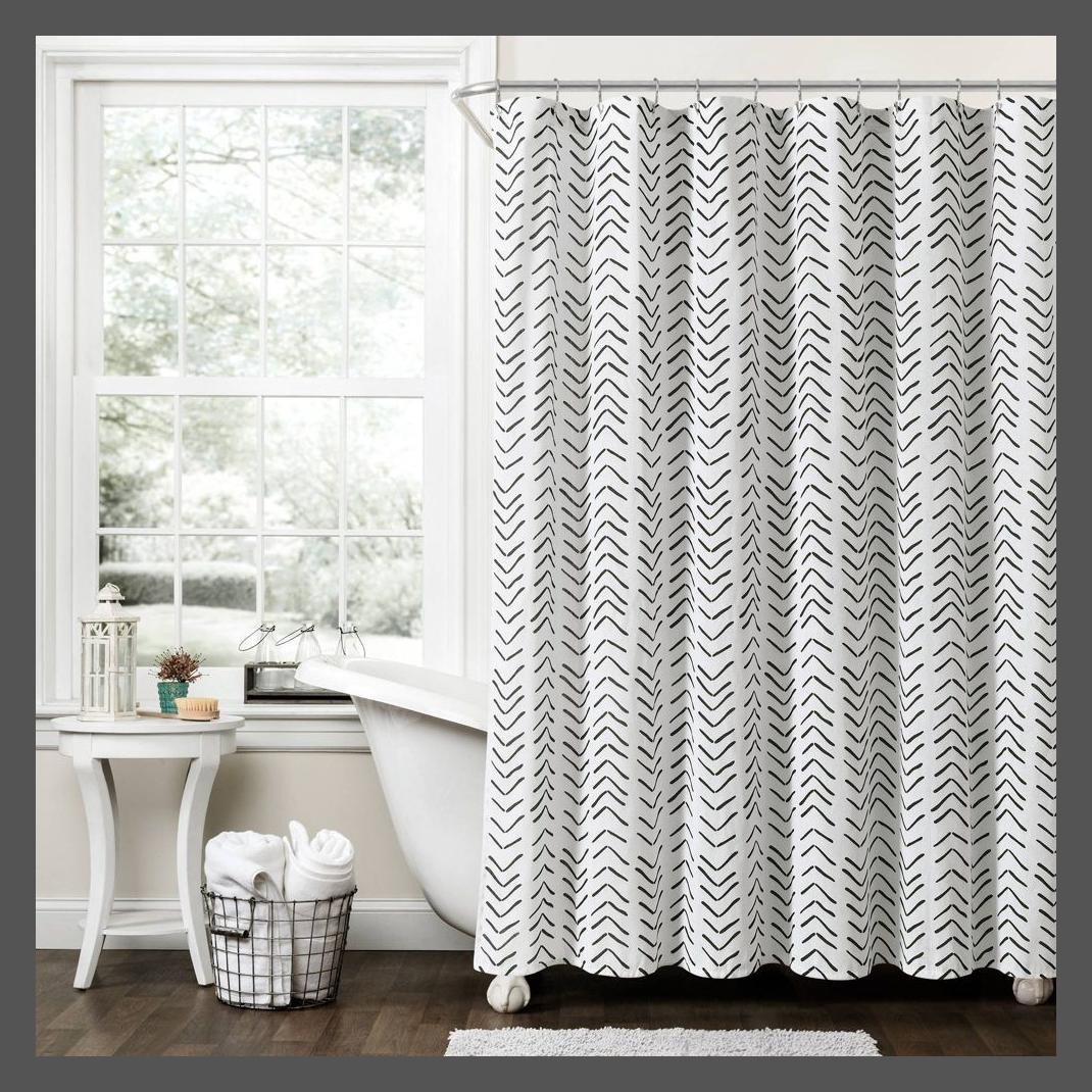 Lush Decor Minimalist Linen Cotton Blend Shower Curtain 72x72 BlackWhite 4490₽