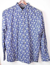 Ted Baker Mens L Premium Casual Shirt Long Sleeve Button Front Floral Blue 165