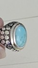 Turquoise STERLING SILVER RING Dot Textured Bezel Band Size 7 VINTAGE TREASURE — photo 9