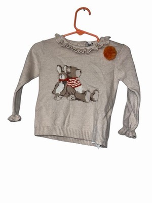 Mayoral chic Girls Beige Teddy bear Bunny Ruffle Sweater Pom Pom 12m
