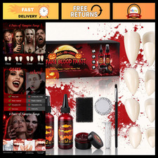 Vampire Fangs  Fake Blood Makeup Kit - 4 Pairs Werewolf Teeth for Halloween Cos
