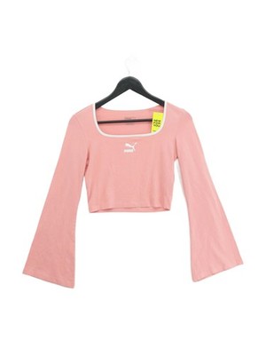 Puma Damen Top S Rosa 100% Baumwolle Langarm Square Neck Cropped