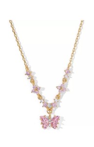 Authentic GIRLS CREW 18K Gold Plated Pink Faux Zirconia Flutter Love Butterfly Necklace