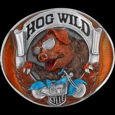 New Hog Wild Pig Motorcycle Rider Biker Rally Chopper Vintage Belt Buckle