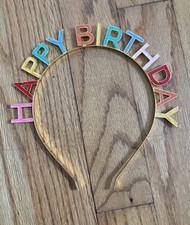Happy Birthday Girl Headband Tiara Happy Gold Metal Band Celebrate Pride Rainbow