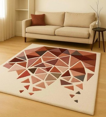 Hand Tufted Wool Rug: Burgundy Geometric Abstract Design