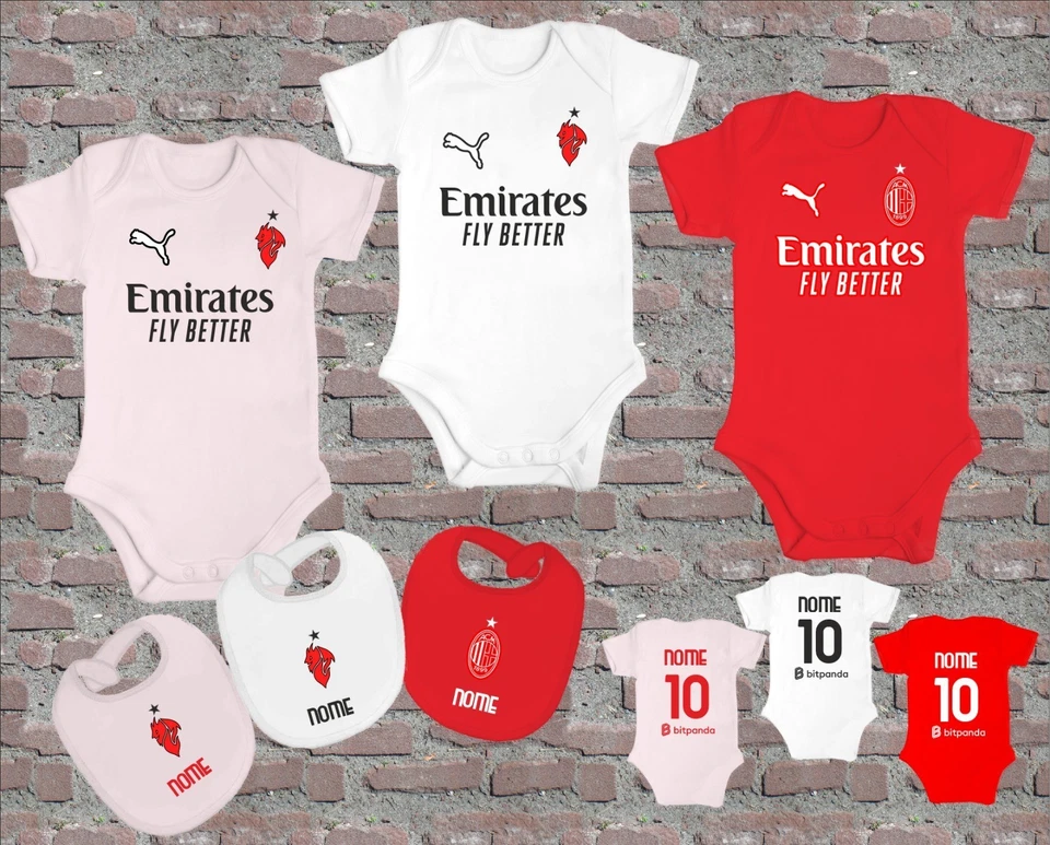 COMPLETINO BODY BAVAGLINO AC MILAN NEONATO DA 6-24 MESI PERSONALIZZATO CON NOME