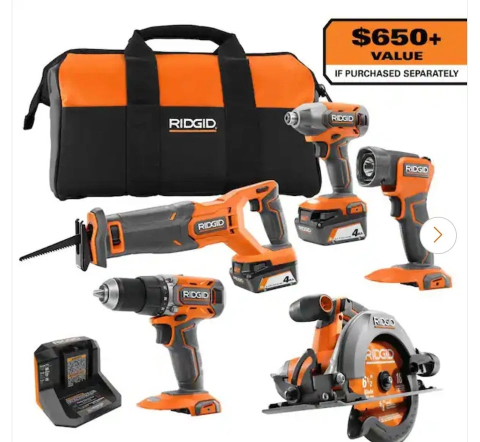RIDGID 18V Cordless 5-Tool Combo Kit R96255 - Image 2 of 4