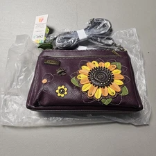Chala Sunflower Deluxe Crossbody RFID Protected Vegan Leather Bag (Plum) NWT