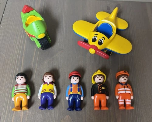 Vintage Playmobil 1 2 3 Career People with Airplane and Motorcycle