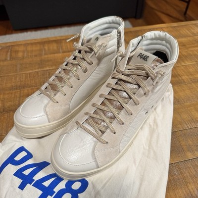 P448 S24SKATE-W White Beige Metallic Zipper Logo High Top Women's Sneakers EU 42