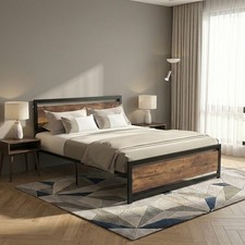 Letto Matrimoniale 160x200cm in Legno e Acciaio Marrone/Nero DecHome