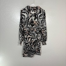Anthropologie Dress Womens 2 Black White Animal Print Long Sleeve Wrap Mini