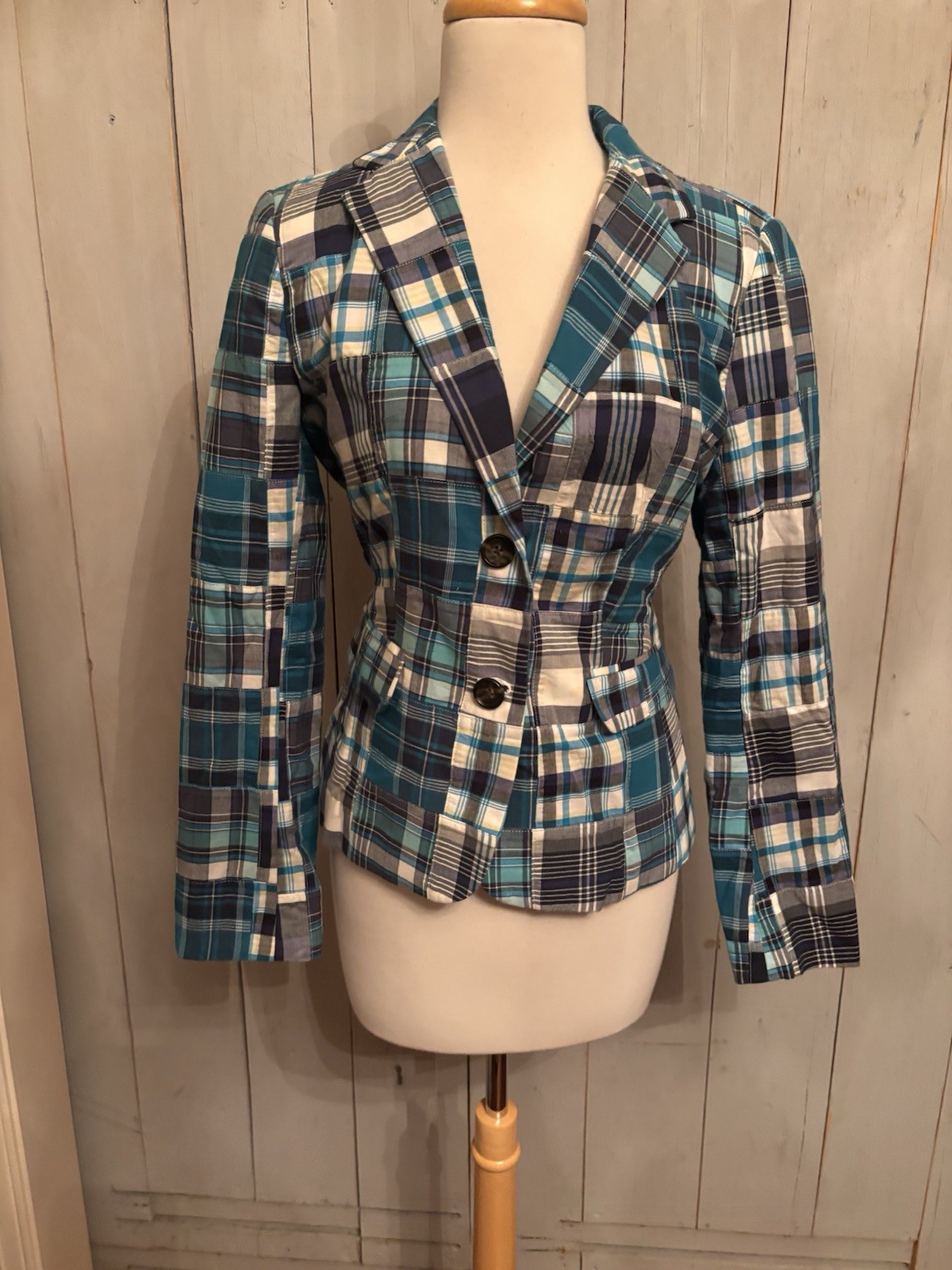 Talbots Patchwork Blazer Button Jacket Sz 6 Blue … - image 2