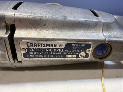 Vintage Craftsman Electric Drill Model 315.7710 Works  1/4IN W/Key, USA  TESTED