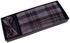 Knightsbridge Neckwear Mens Tartan Cummerbund and Bow Tie Set - Grey