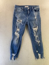 Cello Women's Size 7 Medium Wash Mid Rise Distressed Skinny Raw Hem Jean